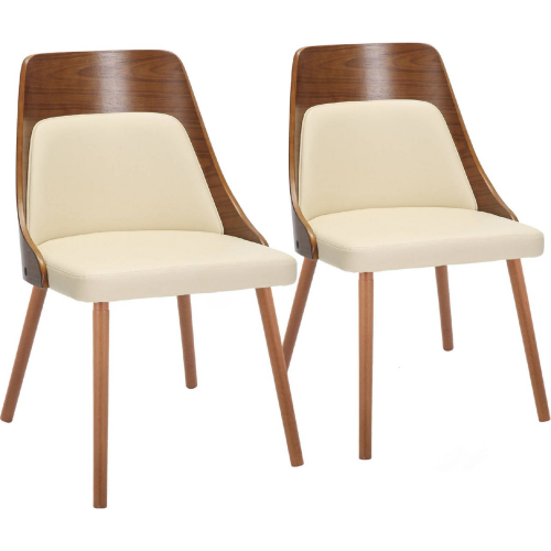 Anabelle Dining Accent Chair in Walnut Wood & Cream Leatherette (Set of 2)